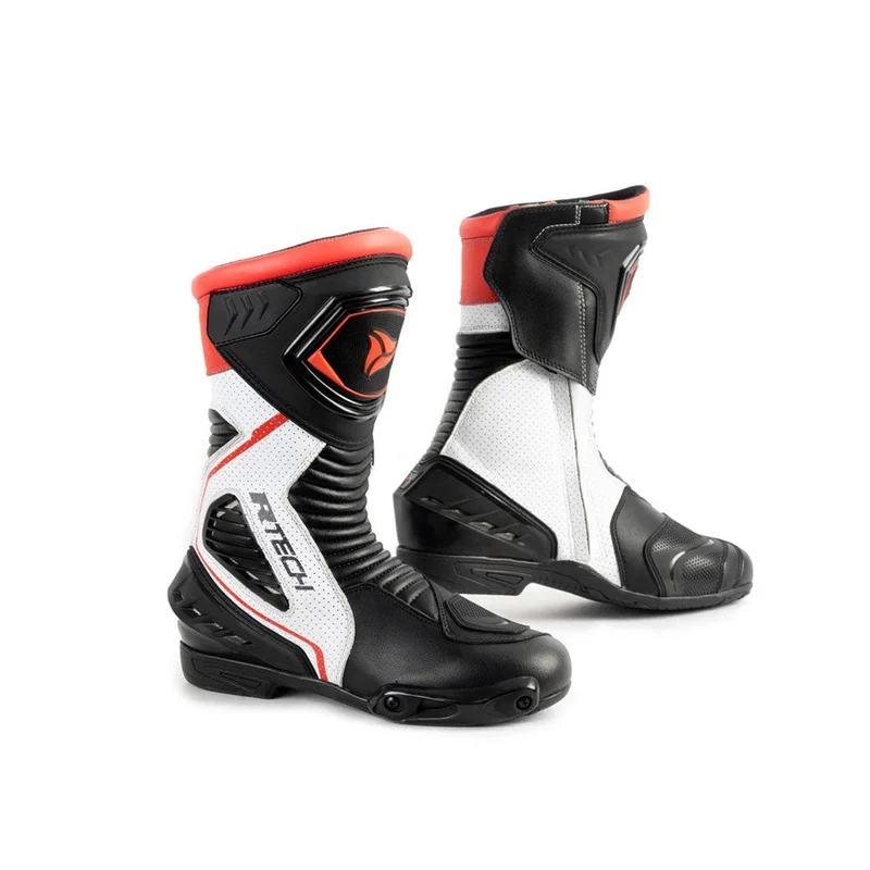 R-TEC PERFORMER Botas De Moto Homem Couro Preto Vermelho Fluor 42 / Negro/Rojo Fluor