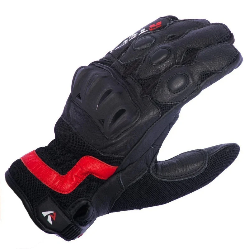 R-TECH VIBO Luvas De Moto Couro Preto Vermelho L / Negro/Rojo