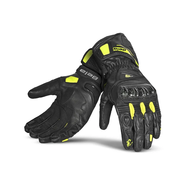 BELA VENOM RS CORRIDA LUVAS DE MOTO HOMEM COURO PRETO FLUO AMARELO S / PRETO AMARILLO FLUOR
