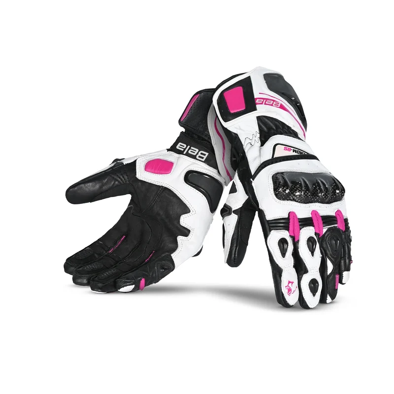 BELA VENOM RS RACING LUVAS DE MOTO SENHORA COURO PRETO BRANCO ROSA 2XS / BLANCO PRETO ROSA