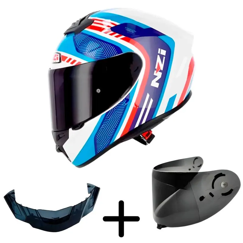 Capacete NZI Trendy 3 Stream Connected Branco Vermelho Azul 62