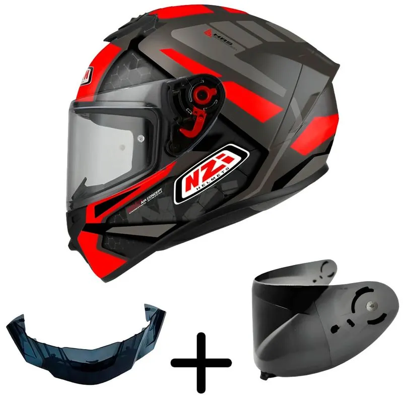 Capacete NZI Trendy 3 Stream Overtaking Cinza Vermelho 62