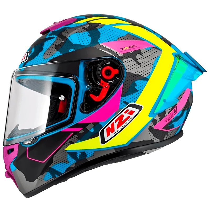 Capacete NZI Trendy 3 Stream Camu Azul Neon Rosa 58