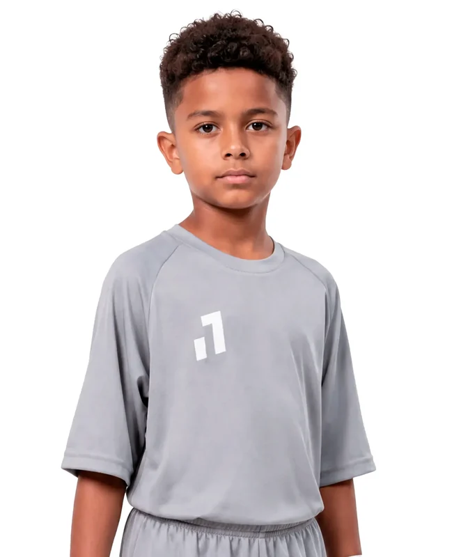 Camisa Lisa Manga Curta Infantil Cinza / 10
