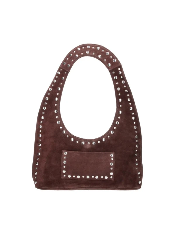 Gimaguas Brown Franca Silver-Studded Suede Shoulder Bag One Size