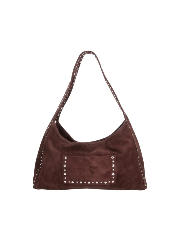 Gimaguas Brown Maxi Franca Silver-Studded Suede Shoulder Bag One Size