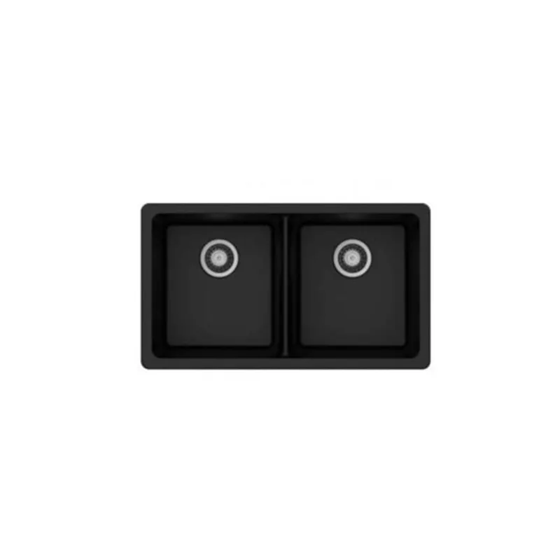 CraftX CrystaLux Drop-in 33 L x 19-in W Black Granite Undermount Double Equal Bowl Sink w/ Strainer
