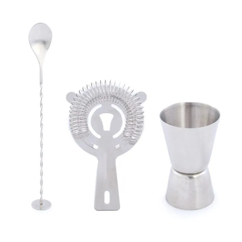 Kit com 03 peças para drink em aco inox prata