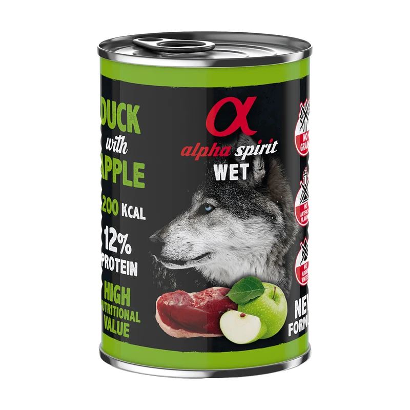 ALIMENTO HUMEDO 400GR PATO CON MANZANA ALPHA SPIRIT PATO CON MANZANA