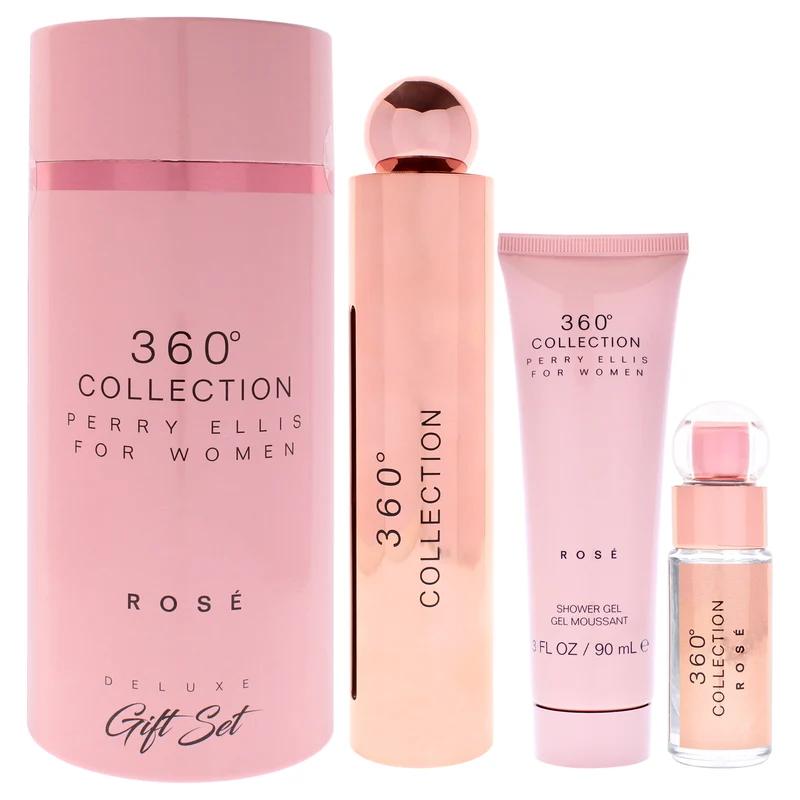 Perry Ellis 360 Rose by Perry Ellis for Women - 3 Pc Gift Set 3.4oz EDP Spray, 0.25oz EDP Spray , 3oz Shower Gel 3 Pc Gift Set