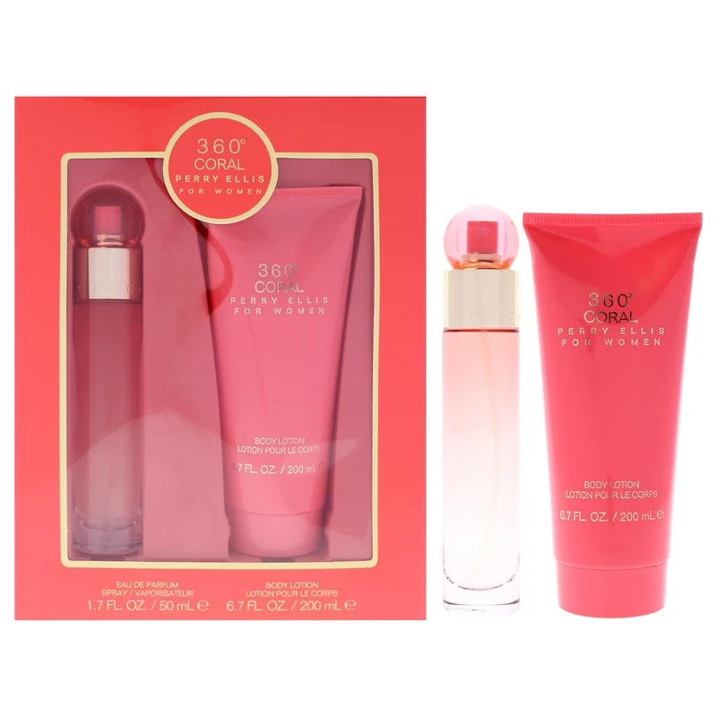 Perry Ellis 360 Coral by Perry Ellis for Women - 2 Pc Gift Set 1.7oz EDP Spray, 6.7oz Body Lotion 2 Pc Gift Set
