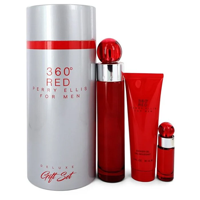 Perry Ellis 360 Red Gift Set - Eau De Toilette Spray + Mini Eau De Toilette Spray + 3 oz Shower Gel in Tube Box 3.4 oz 3.4 oz