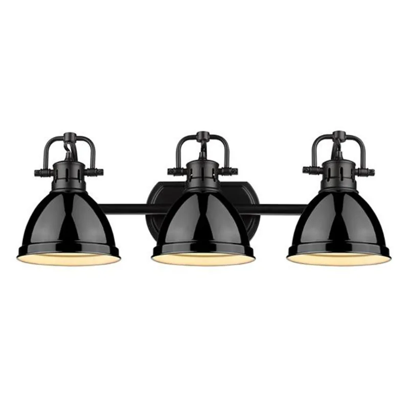 Golden Lighting Duncan 3-Light Black Bath Vanity Light with Black Metal Shades