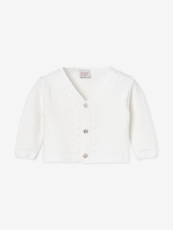 Paz Rodriguez Baby Cotton Knit Essential Cardigan in White White / 9 Mths