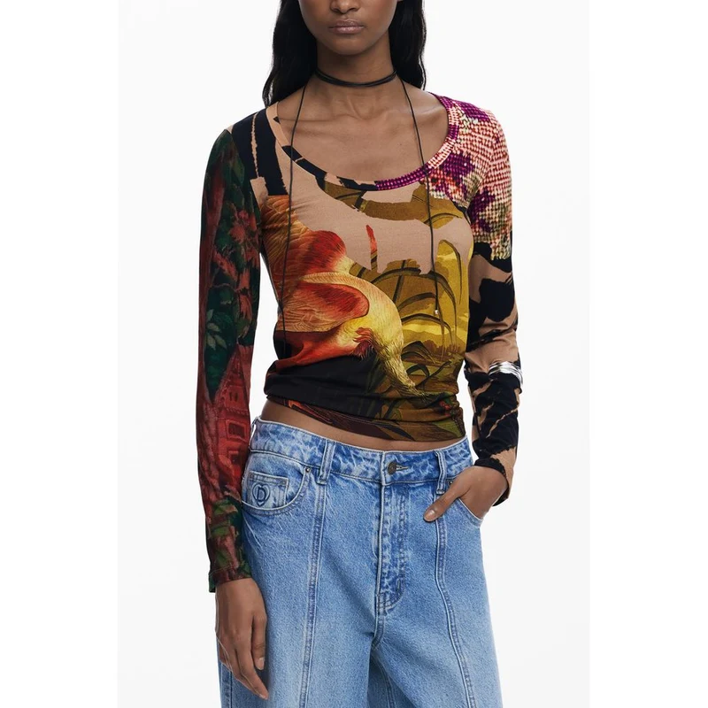 Desigual Marrone Viscosa Women T-Shirt XS