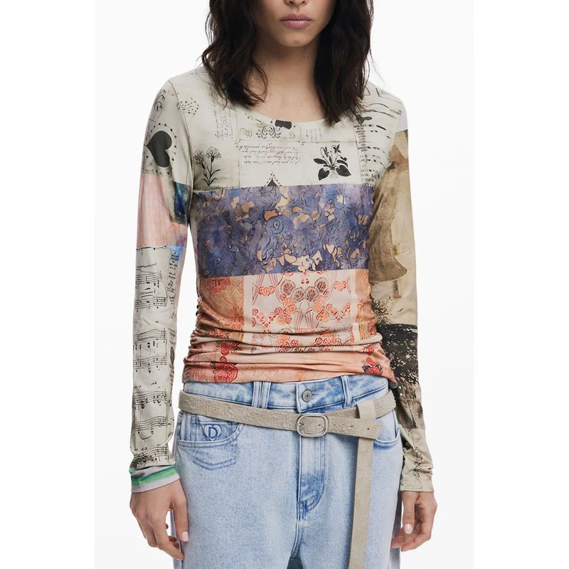 Desigual Beige Viscose Women T-Shirt XS