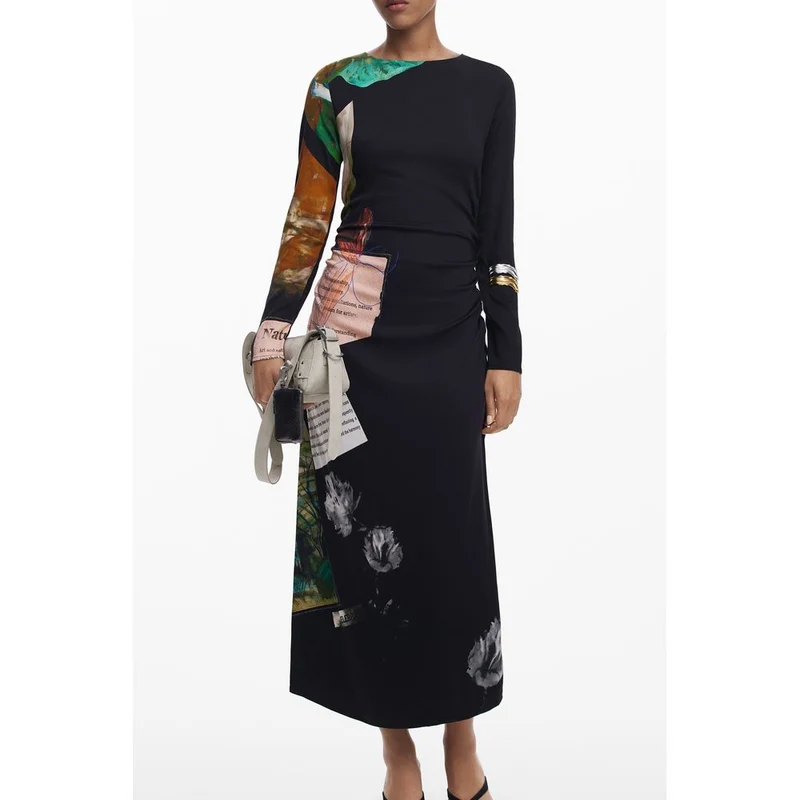 Desigual Nero Viscosa Womens Long Dress XS