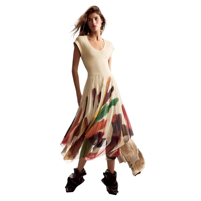 Desigual Beige Polyester Long Dress XL