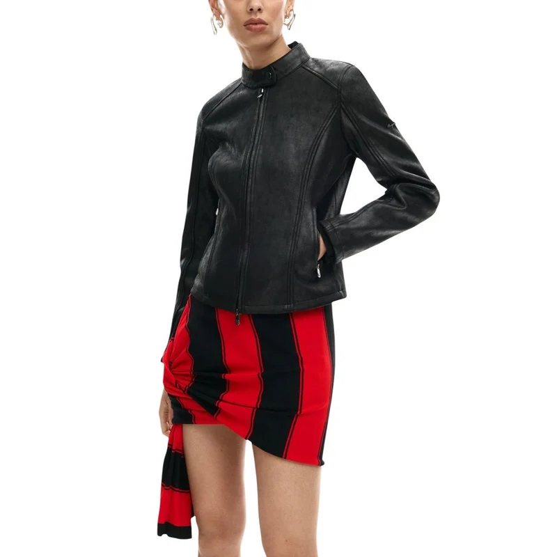 Desigual Black Polyester Leather Jacket XL