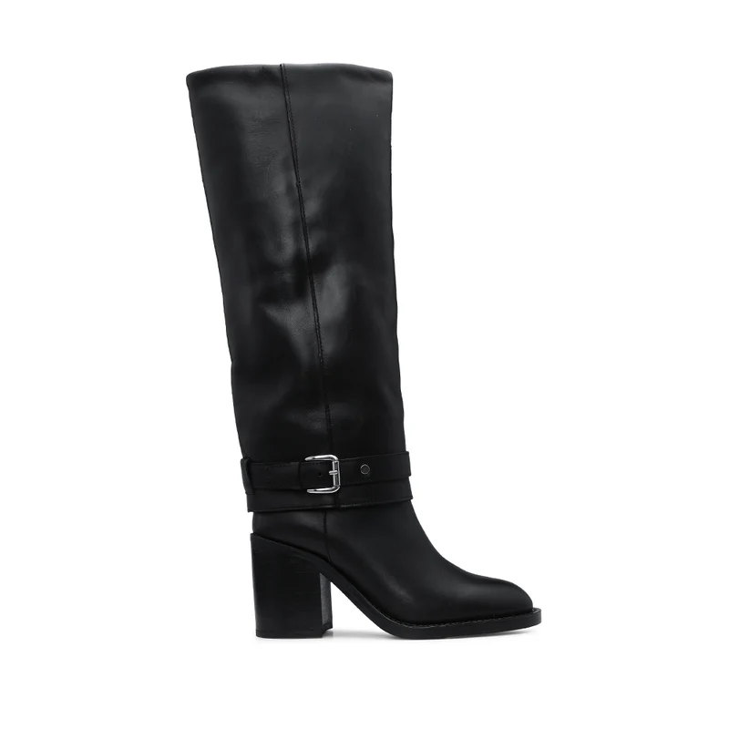 Bota Cano Alto Mulher Pele Preto 37