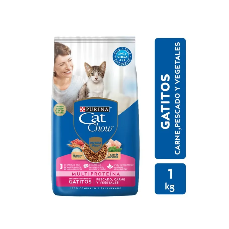 Alimento seco para gato Cat chow gatito pescado carne y vegetales 1 kg.