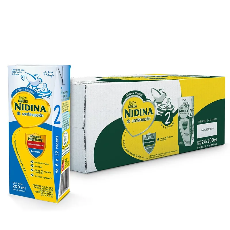 Fórmula Láctea Líquida Nidina 2 6-12 Meses x 24 un x 200 ml