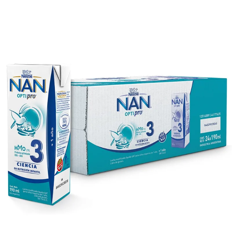 Leche Infantil Líquida Nan Optipro 3 +1 Año x 24 un x 190 ml