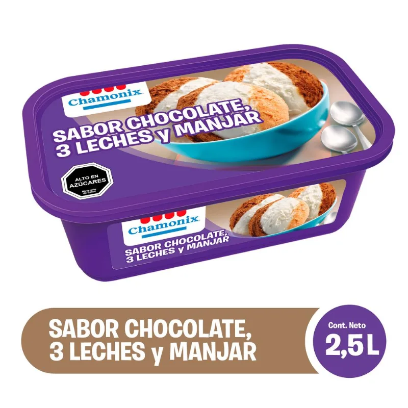 Helado Chocolate, 3 Leches y Manjar 2.5 L