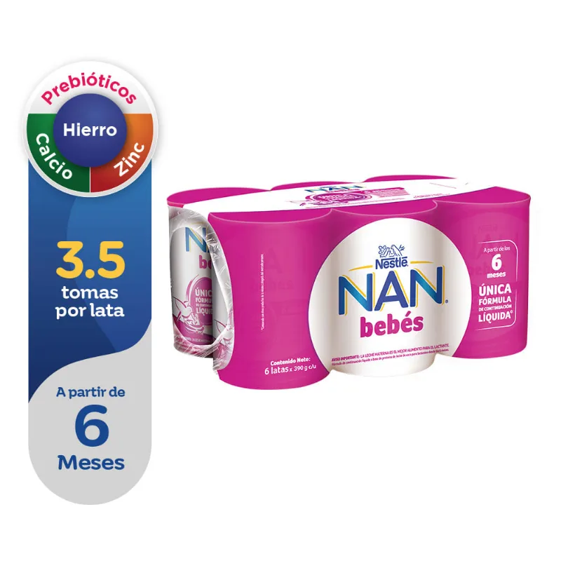 Fórmula Láctea NAN 2 Bebés Lata 390g Paquete 6un