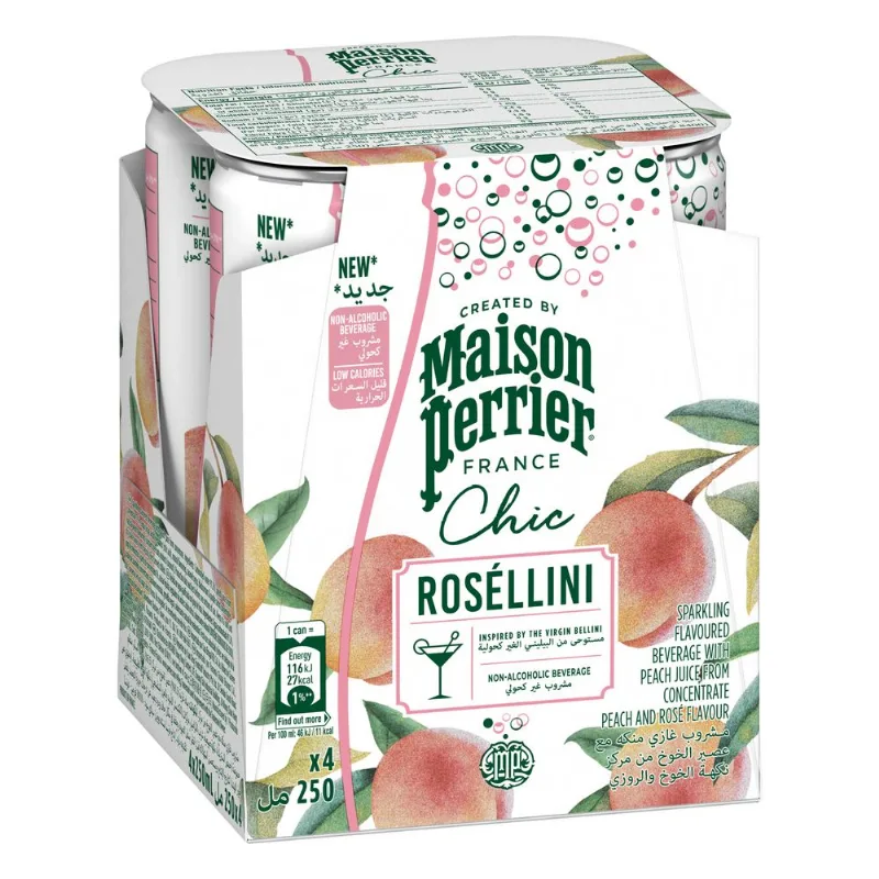 Agua Mineral con Gas MAISON PERRIER Chic Rosellini Lata 250ml Pack 4un