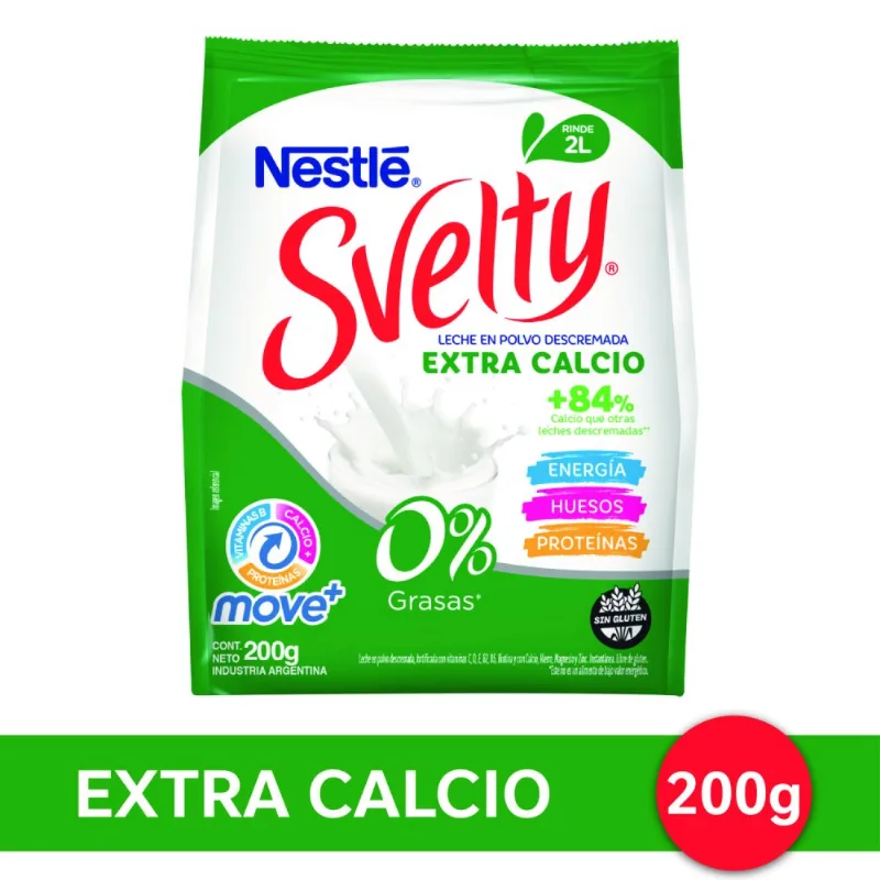 Leche en Polvo Descremada Extra Calcio 200 Grs Svelty