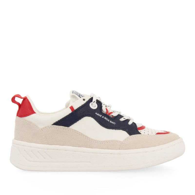 WHITE SNEAKERS WITH BLUE AND RED DETAILS AND TREKKING LACES FOR KIDS CARLYLE 34