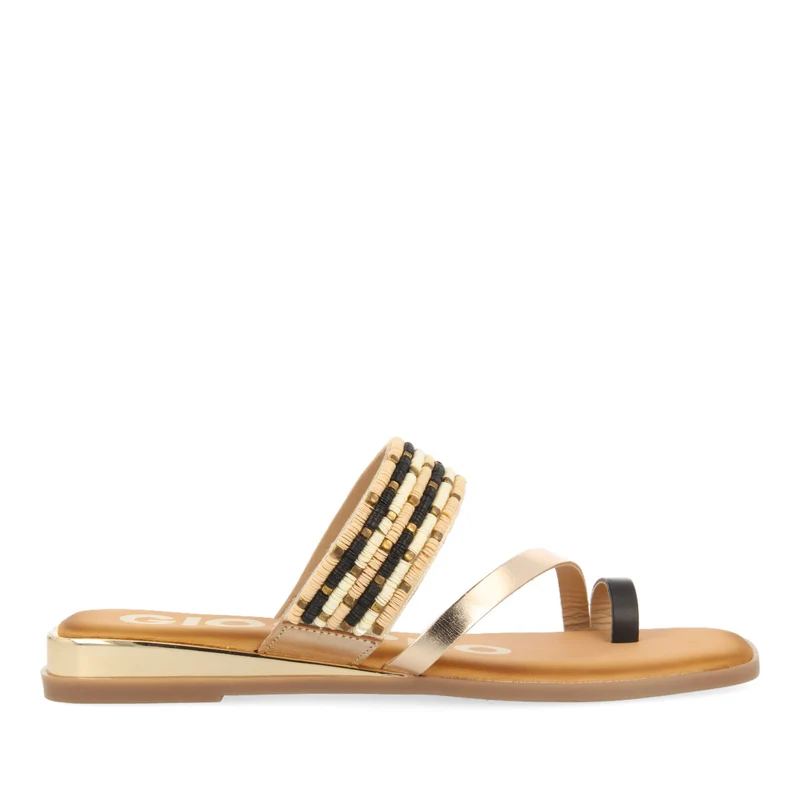 GOLDEN MINI WEDGE SANDALS DETAILED WITH BEADS FOR WOMAN COTTLE 37