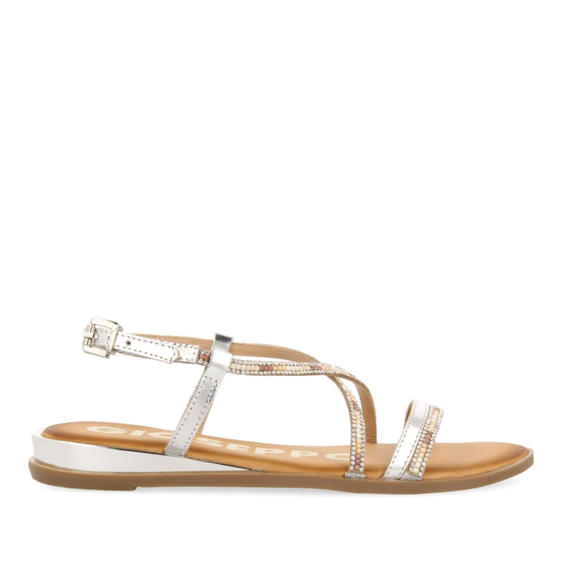 SILVER SANDALS WITH STRAPS AND MULTICOLORED BEADS FOR WOMAN BARACOA 41