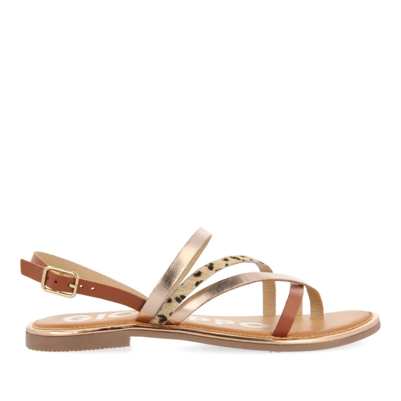BROWN BRAIDED SANDALS WITH LEOPARD PRINT FOR WOMAN IOTA 36