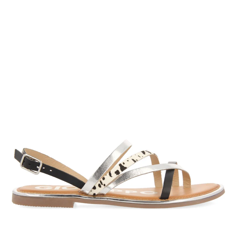 BLACK STRAPS SANDALS WITH COW PRINT FOR WOMAN IOTA 37