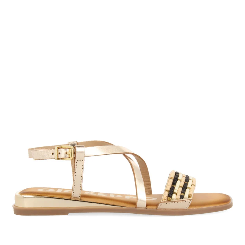 GOLD MINI WEDGE SANDALS DETAILED WITH BEADS FOR WOMAN DOBROVA 37