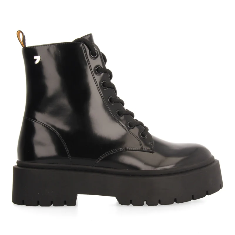 Laussa women's black lace-up biker boots with black double soles 41