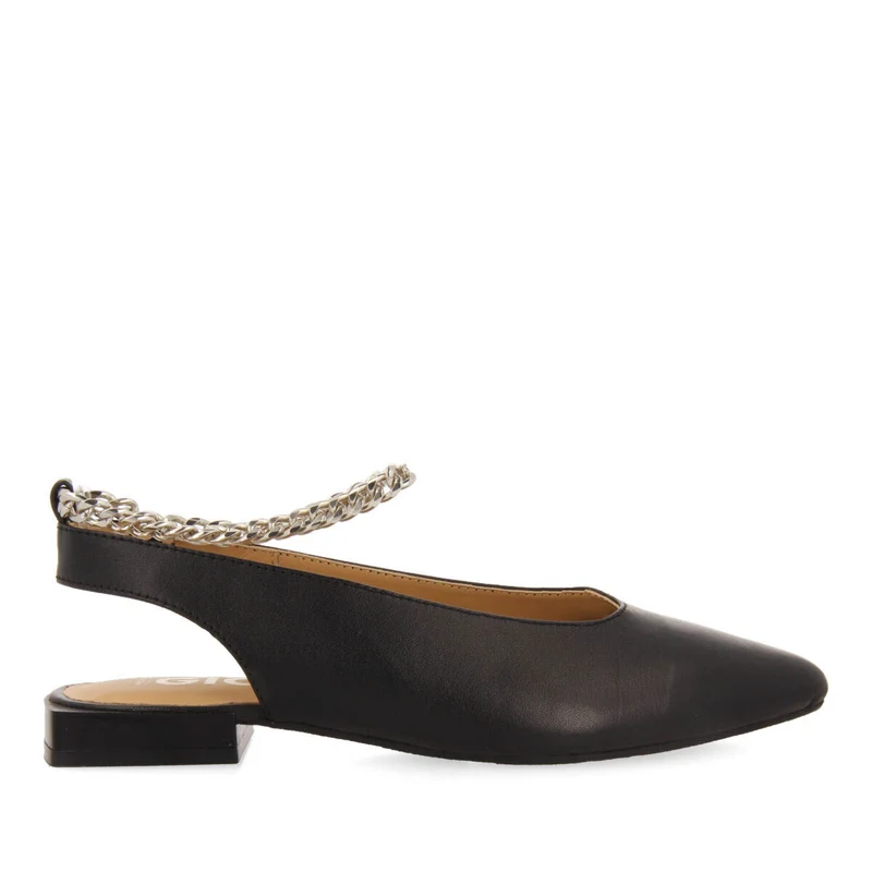 Palu women's black slingback ballet flats with decorative chain 40