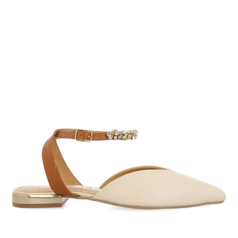 Erechim women's white leather slingback ballet flats with ankle strap fastening 36