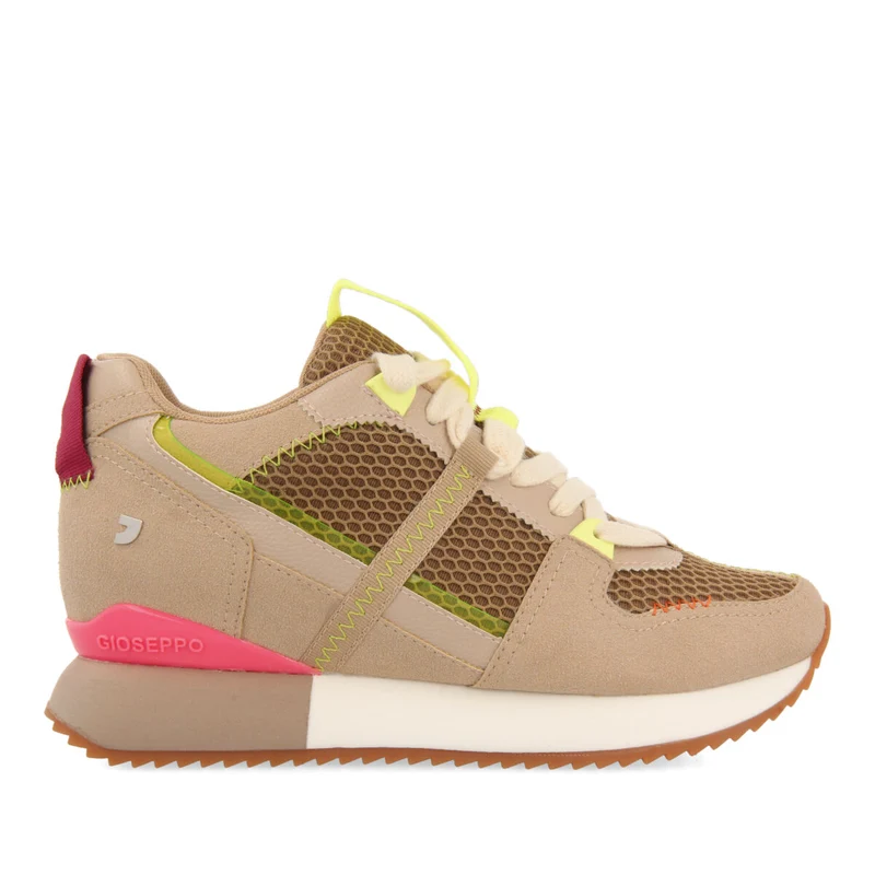 Sanssat women's beige textured sneakers with inner wedges 38