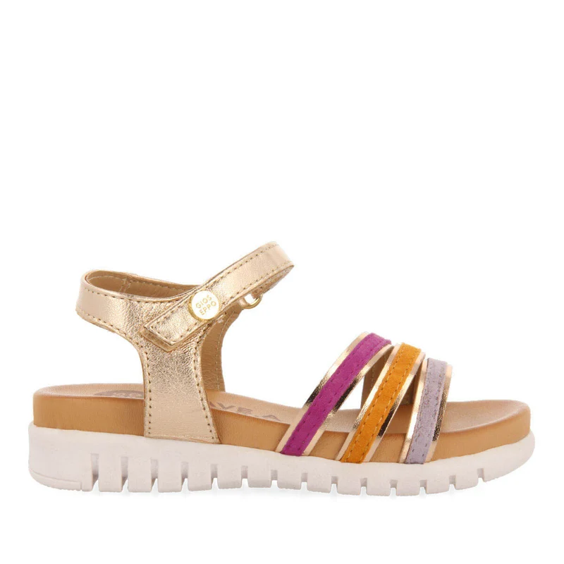 Araure girls multicoloured leather sandals with metallic rose goldiping 35