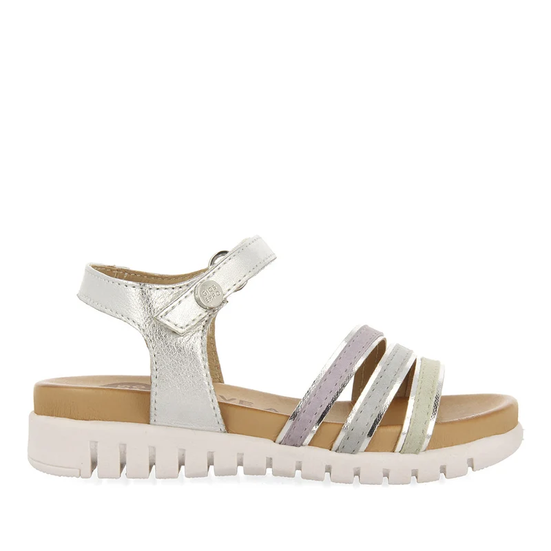 Araure girls multicoloured leather sandals with metallic silveriping 35