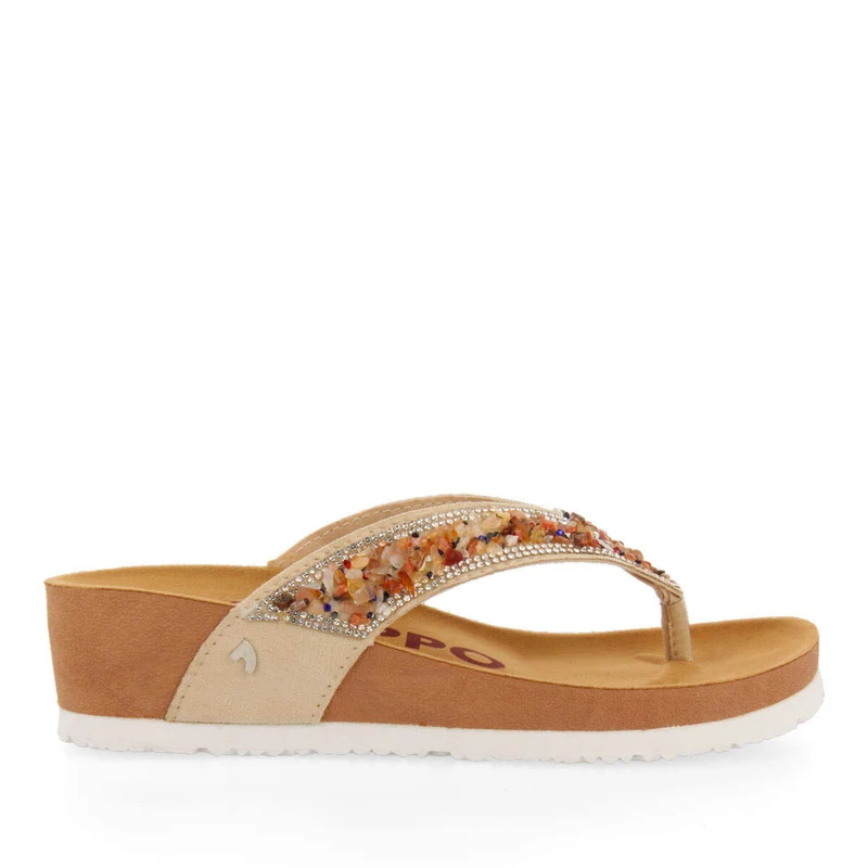 Athis women's beige footbed wedges with decorative multicoloured stones 39