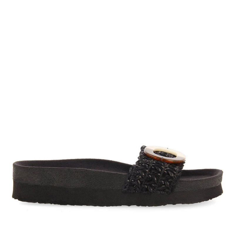 Candiva women's black footbed slide sandals with decoration 35