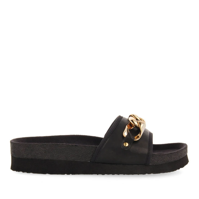 Carlinda black footbed slide sandals with decorative chain 35