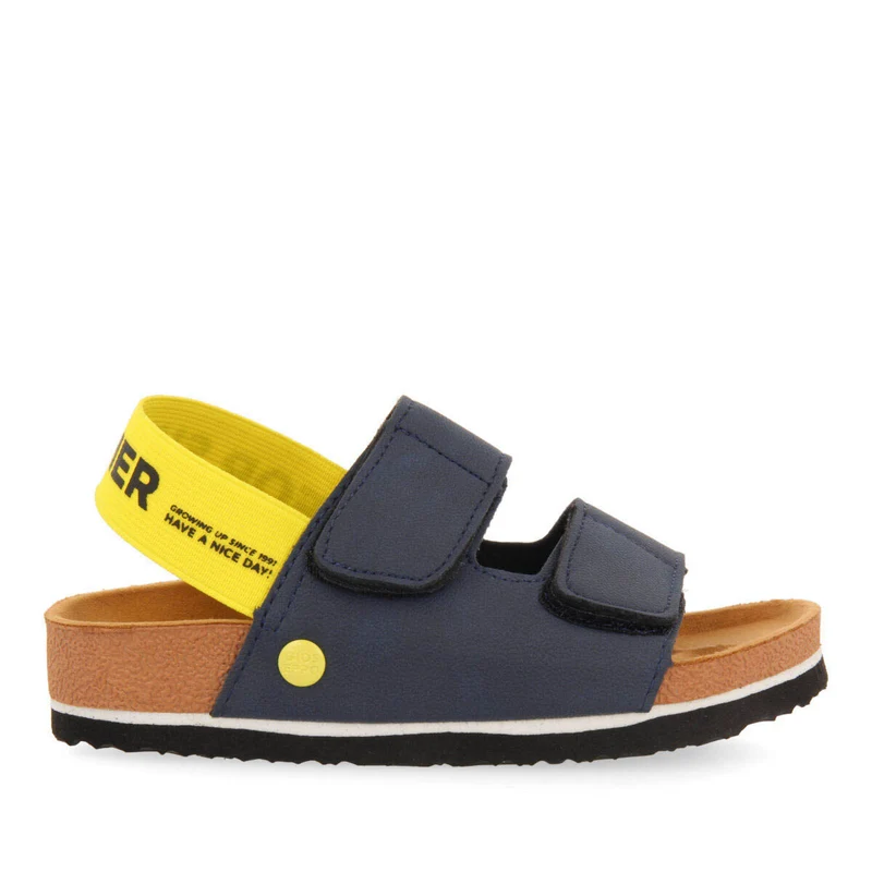 Courgis boys navy blue footbed sandals with yellow details 38