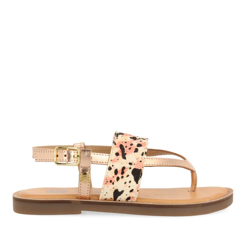 Sardoa girls rose gold leather and animalrint sandals 32
