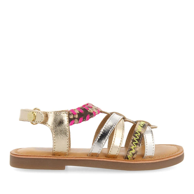 Benowa girls multicoloured leather sandals with neon and animalrint 31