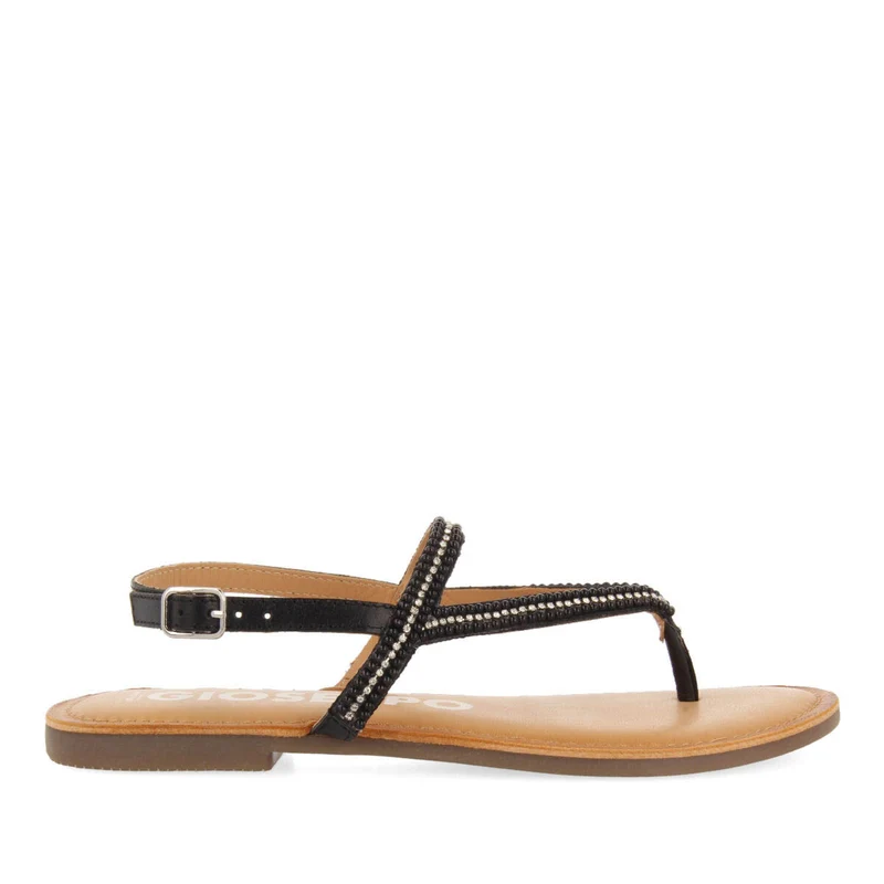 Corlier women's flat black sandals with straps and decorations 36